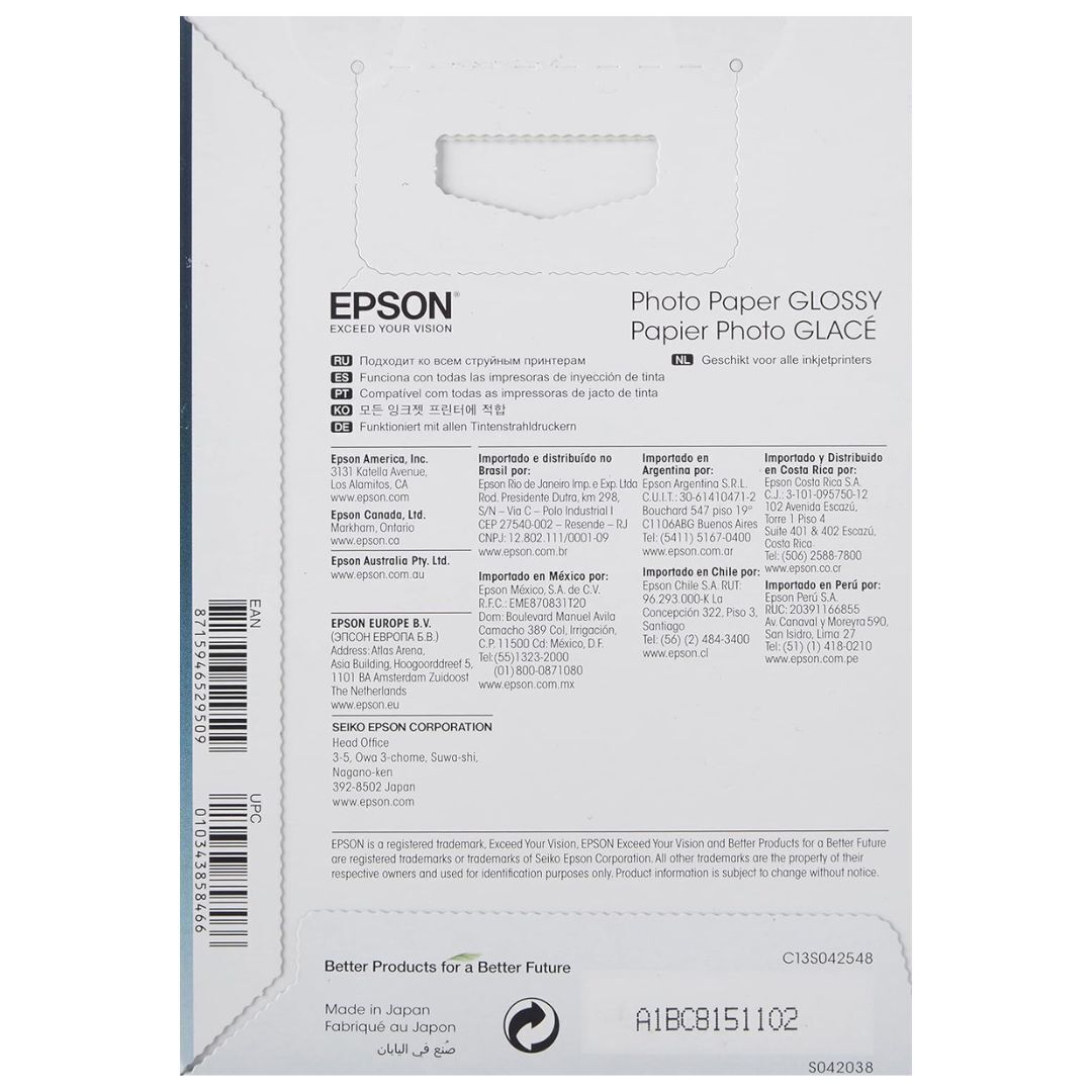 Epson 4 x 6-Inch Micro-Perforated Edge Glossy Photo Paper for True Photographic Prints (100 Sheets)