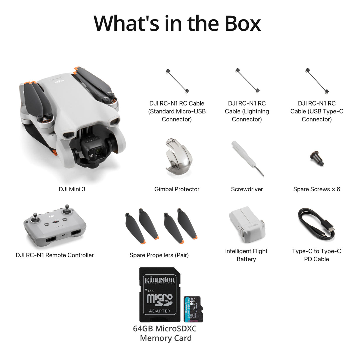 DJI Mini 3 Camera Drone with RC-N1 Remote Controller with 64GB MicroSDXC Memory Card