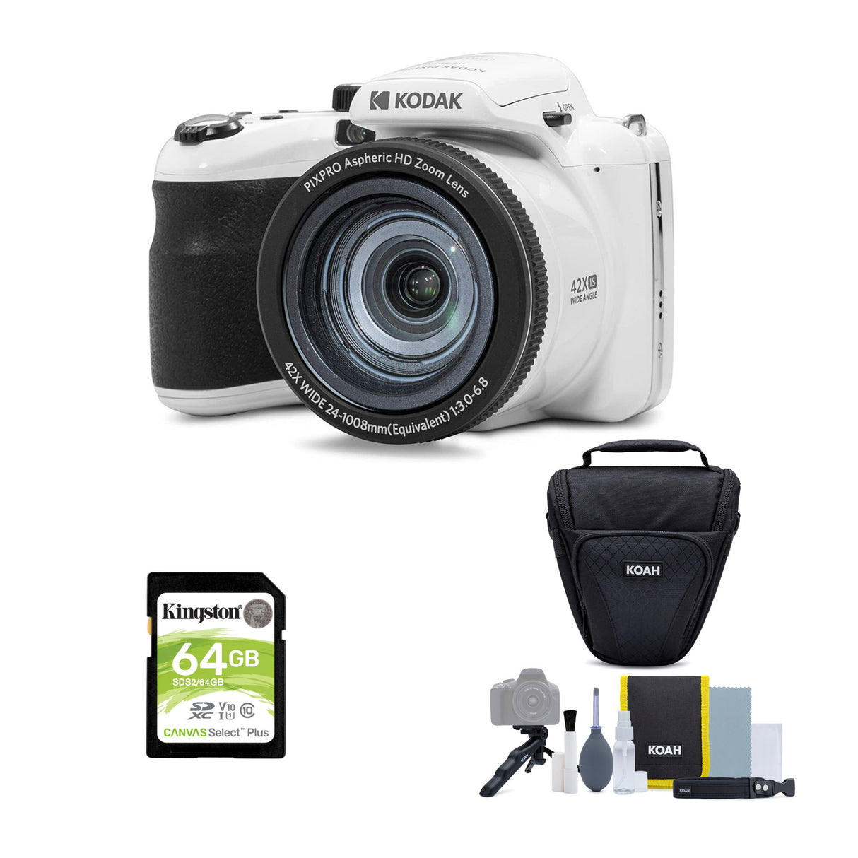 Kodak PIXPRO AZ425 Astro Zoom 20MP Camera (White) Bundle with Accessory Kit