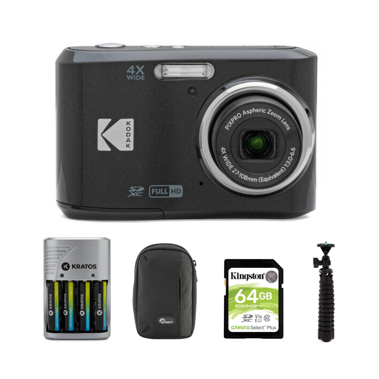 Kodak PIXPRO FZ45 Digital Camera (Black) with Accessory Bundle