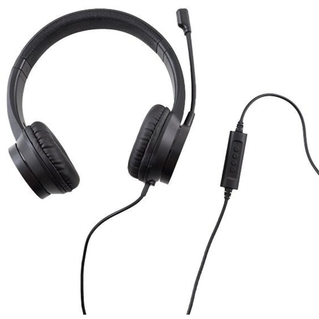 CODi Voice-Isolating USB-A Wired Headset with Boom Microphone and PU Leather Earpads