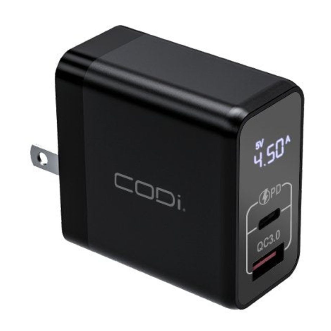 CODi 30W Dual Port Wall Charger with USB-C and USB-A Quick Charge 3.0 Outputs (Black)
