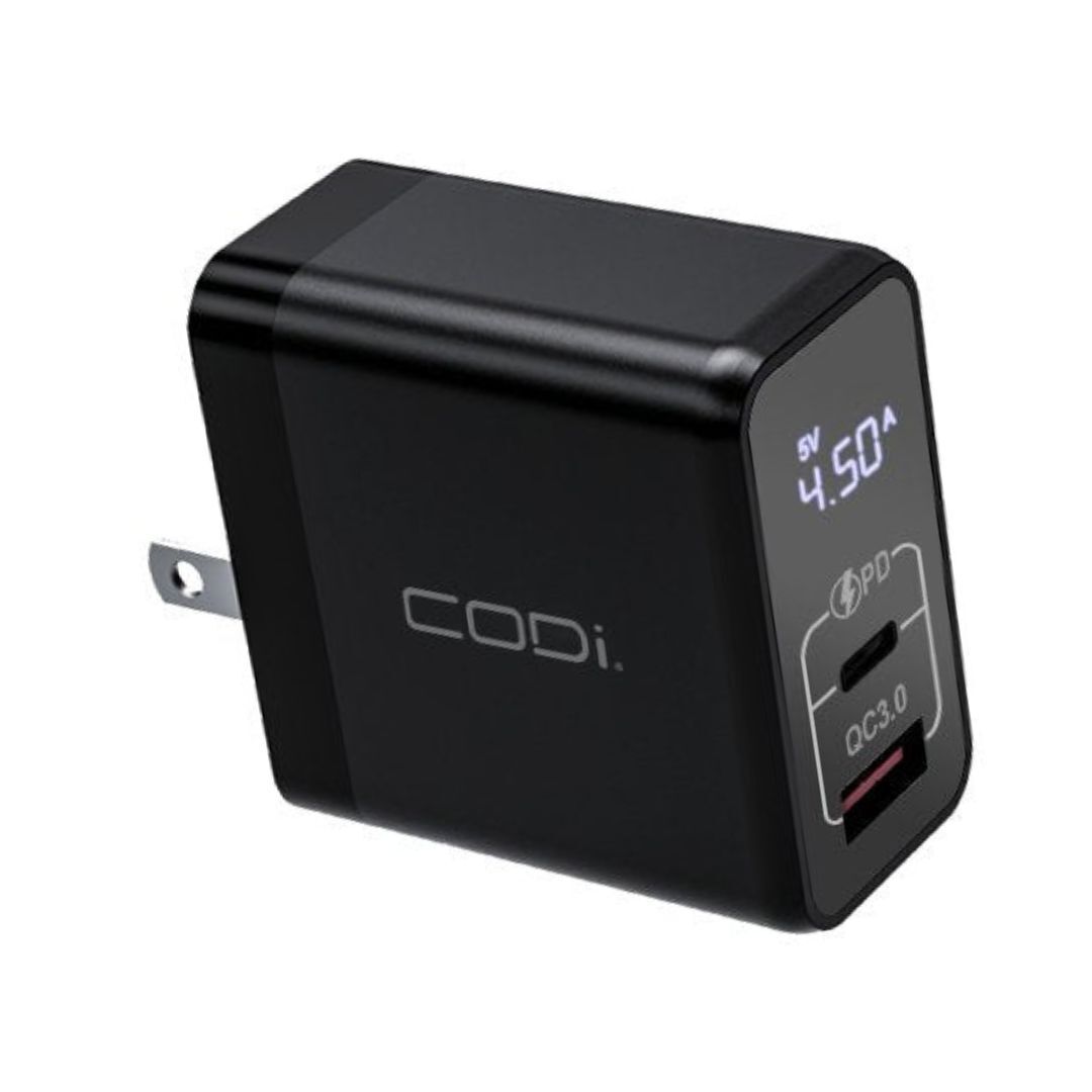CODi 30W Dual Port Wall Charger with USB-C and USB-A Quick Charge 3.0 Outputs (Black)