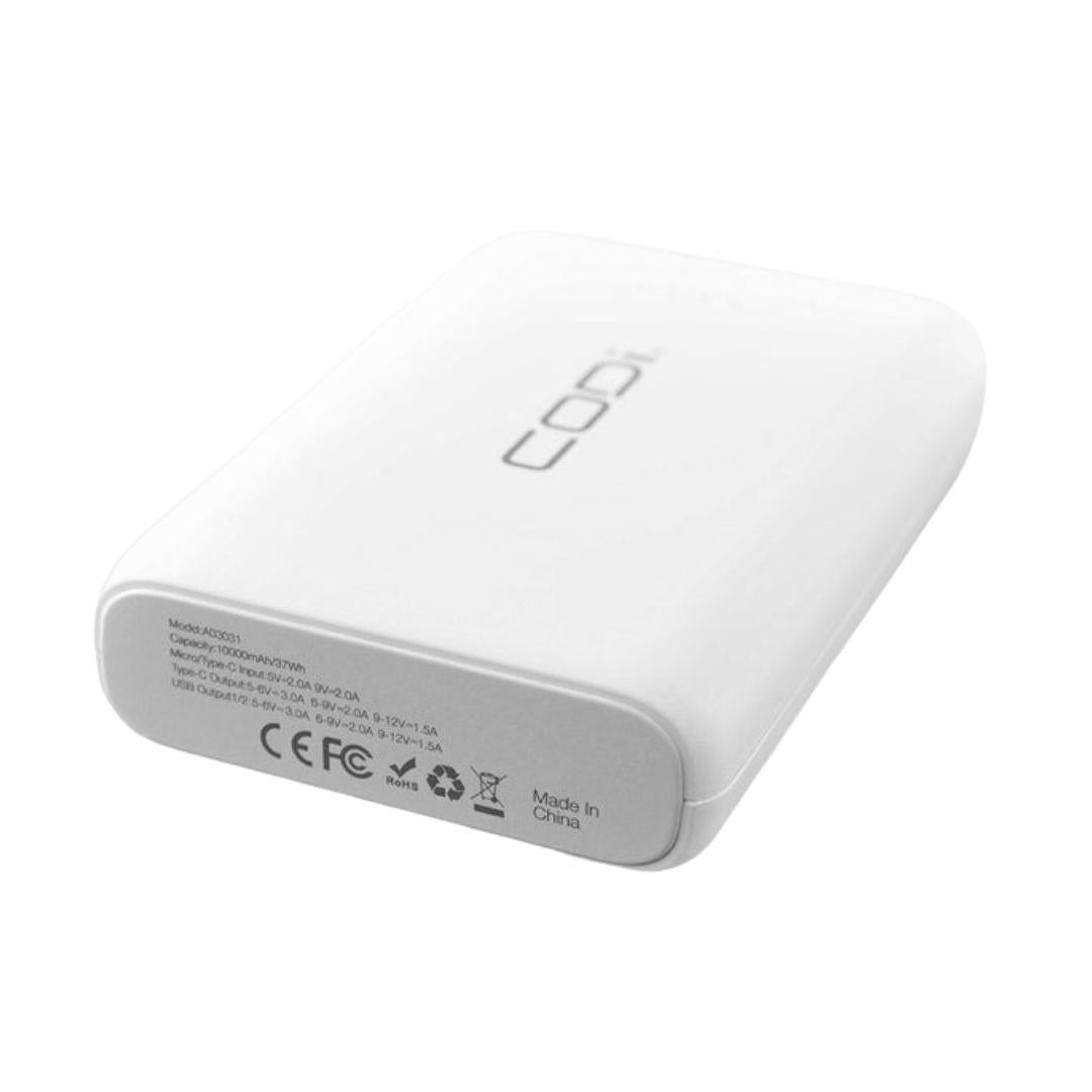 CODi 10000mAh 37Wh Quick Charge Power Bank with Up To 70 Hours of Battery and Fast Charging