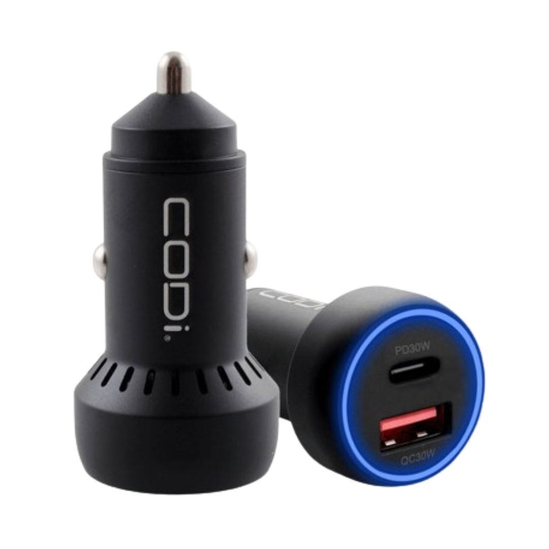 CODi 30W Dual Port Car Charger with USB-C and USB-A Quick Charge 3.0 Outputs for Smartphones