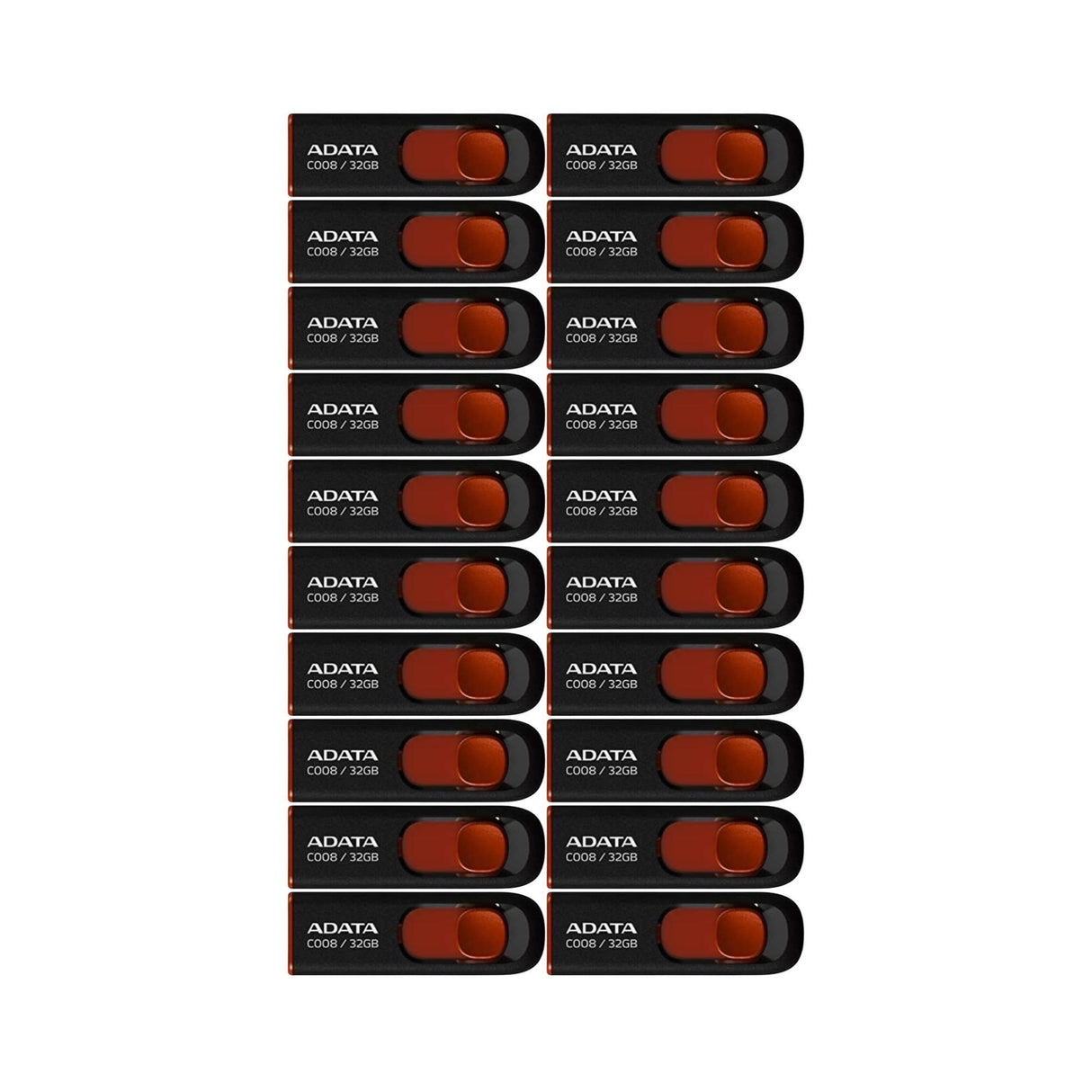 Adata C008 32GB USB 2.0 Retractable Flash Drive (Red) with USB 3.0 to USB-C Adapter (20-Pack)