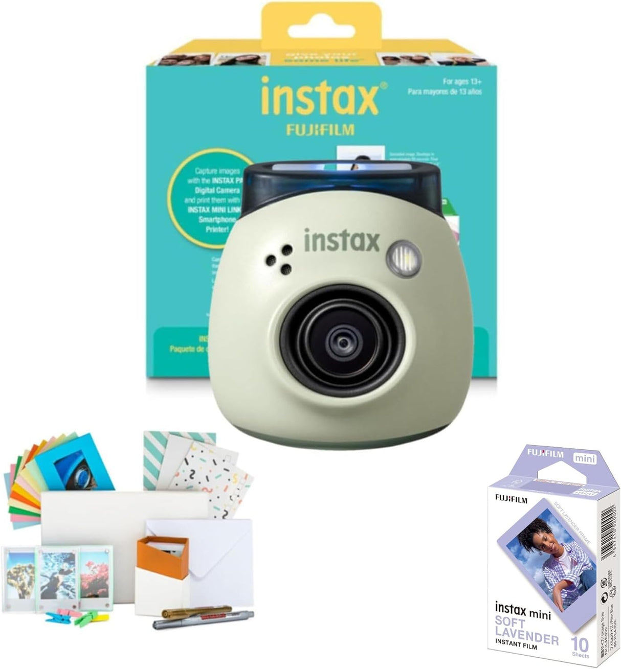 Fujifilm Instax Green Pal Link 2 Camera and Printer Bundle with Soft Lavender Film and Film Kit