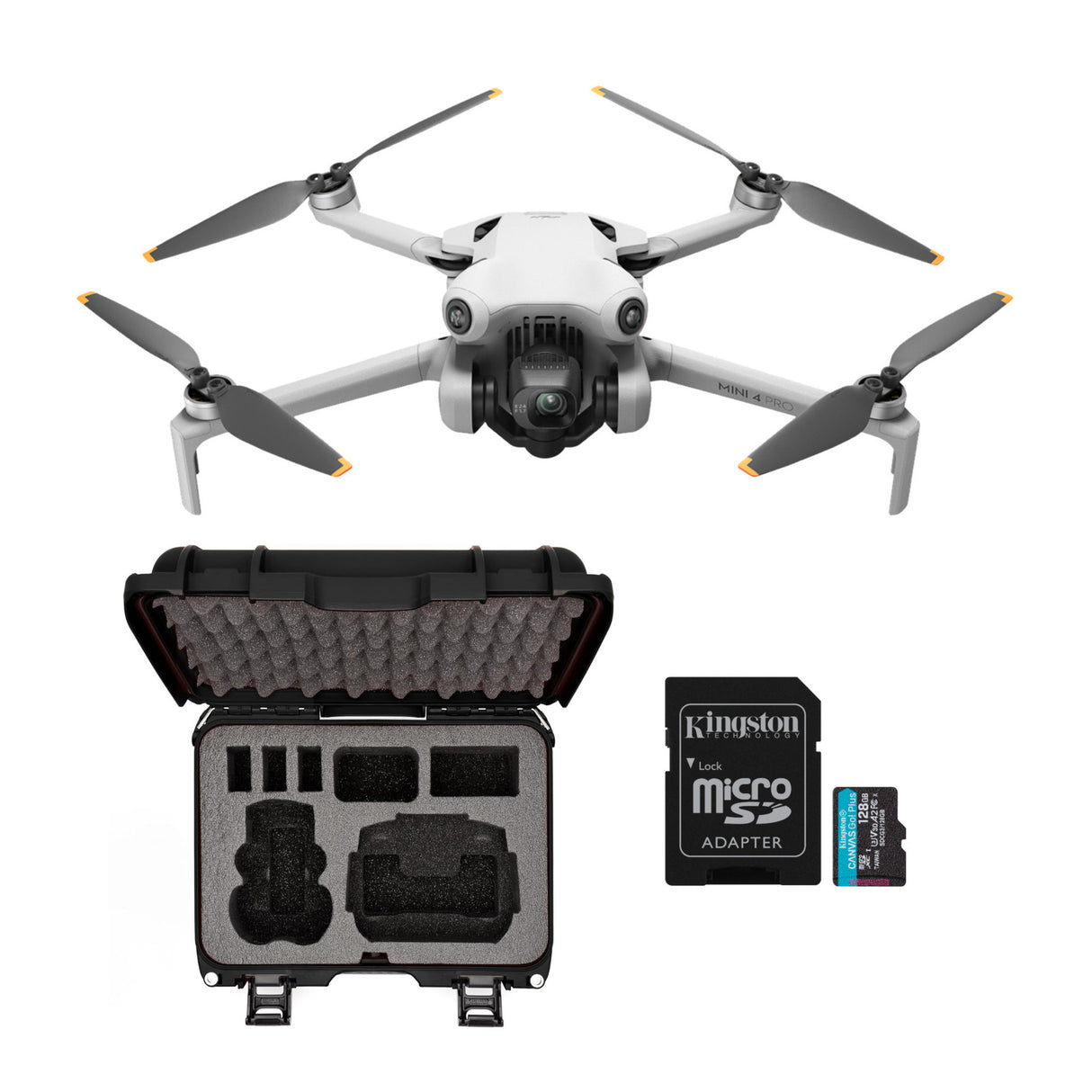 DJI Mini 4 Pro (GL) with Custom Insert Hard-Shell Storage Case and 128GB Memory Card