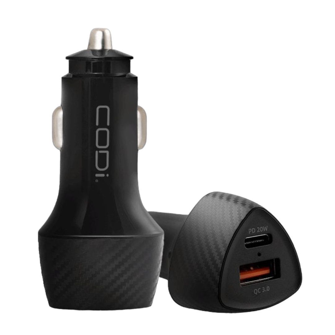 CODi 20W Dual Port Car Charger with USB-C and USB-A Quick Charge 3.0 Outputs (Black)