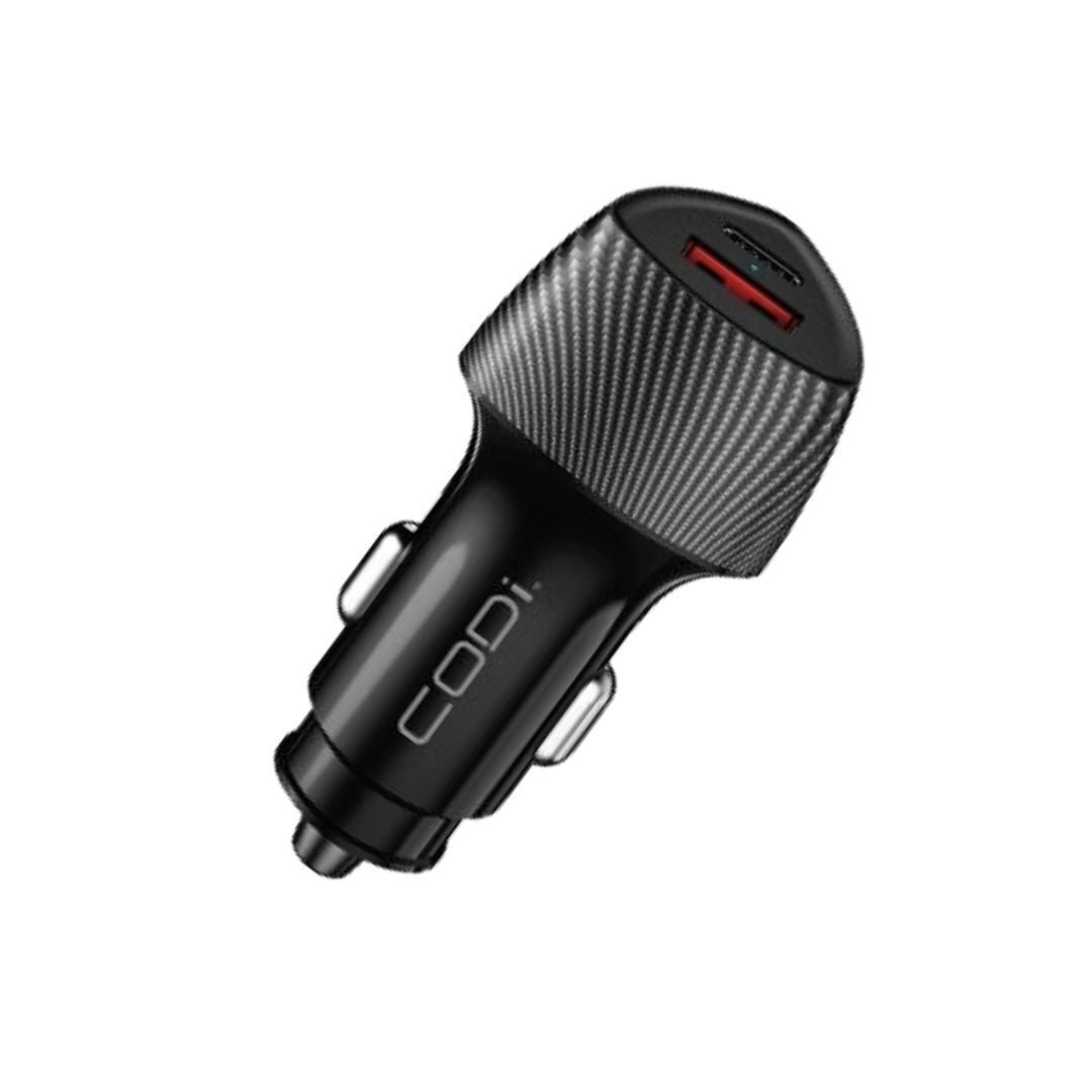 CODi 20W Dual Port Car Charger with USB-C and USB-A Quick Charge 3.0 Outputs (Black)