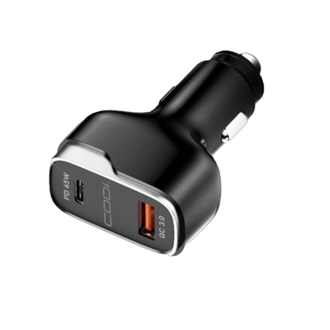 CODi 65W Dual Port Car Charger with USB-C and USB-A Quick Charge 3.0 Outputs