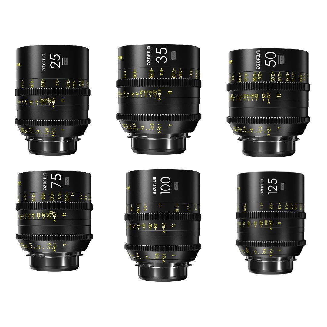 DZOFilm Vespid 25mm, 35mm, 50mm, 75mm, 100mm, and 125mm 6-Lens Kit A for PL and EF Mounts (Black)