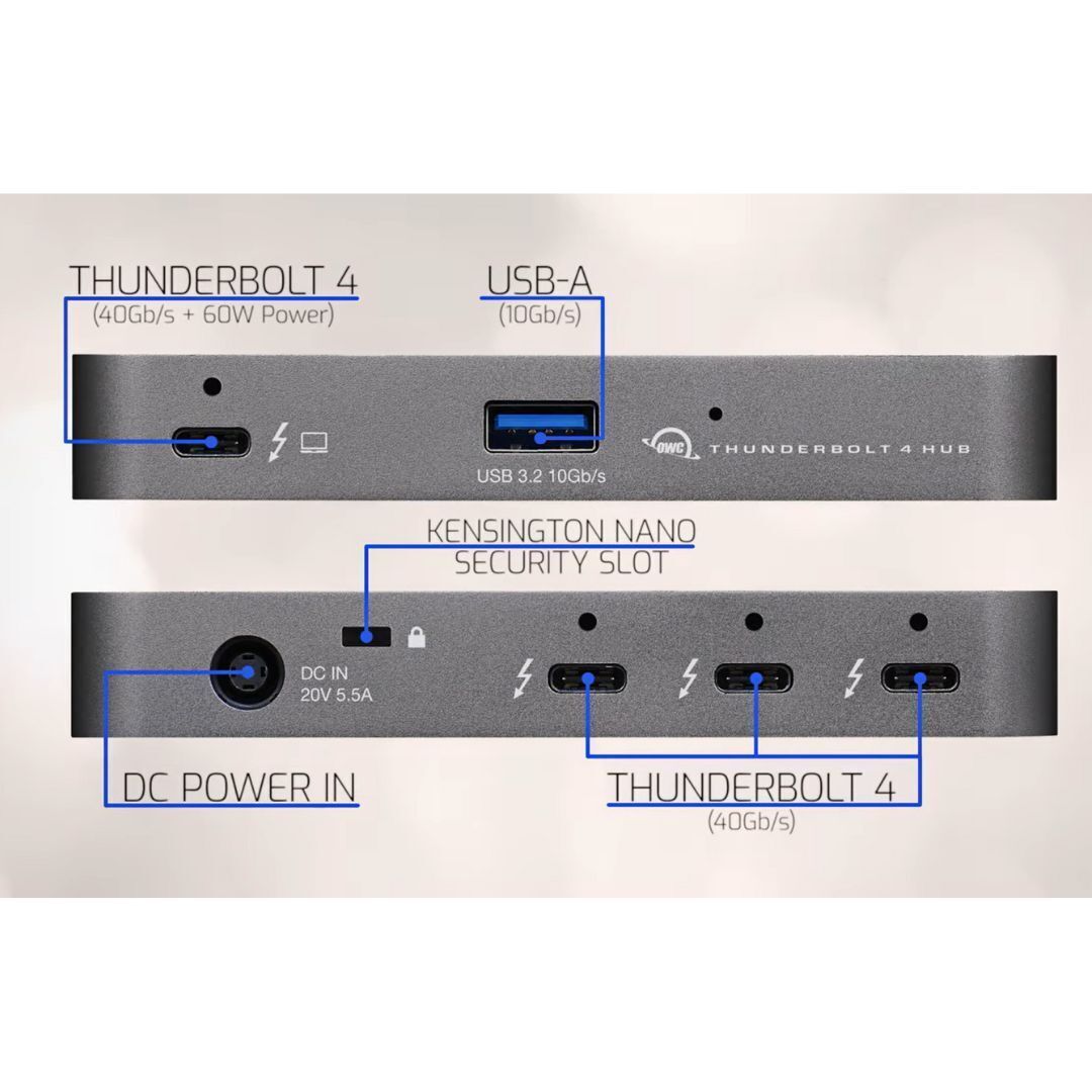 OWC Thunderbolt Hub with Three Thunderbolt 4 Ports and One USB Port for Thunderbolt 4 PC
