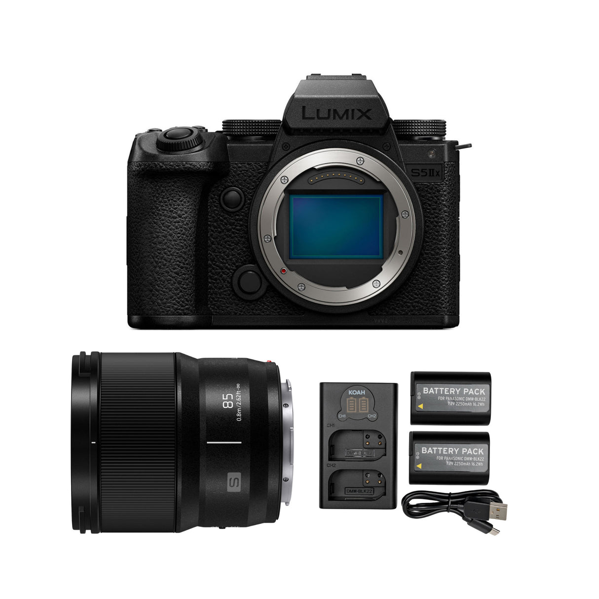 Panasonic LUMIX S5 IIX 24.2MP Full Frame Mirrorless Camera with LUMIX S Series 85mm Lens Bundle