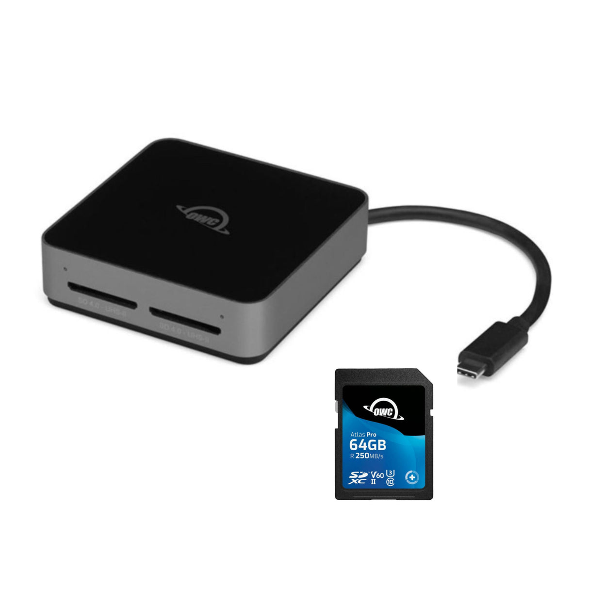 OWC 64GB Atlas Pro SDXC V60 UHS-II Memory Card with Dual SD-Slot SDXC UHS-II Card Reader