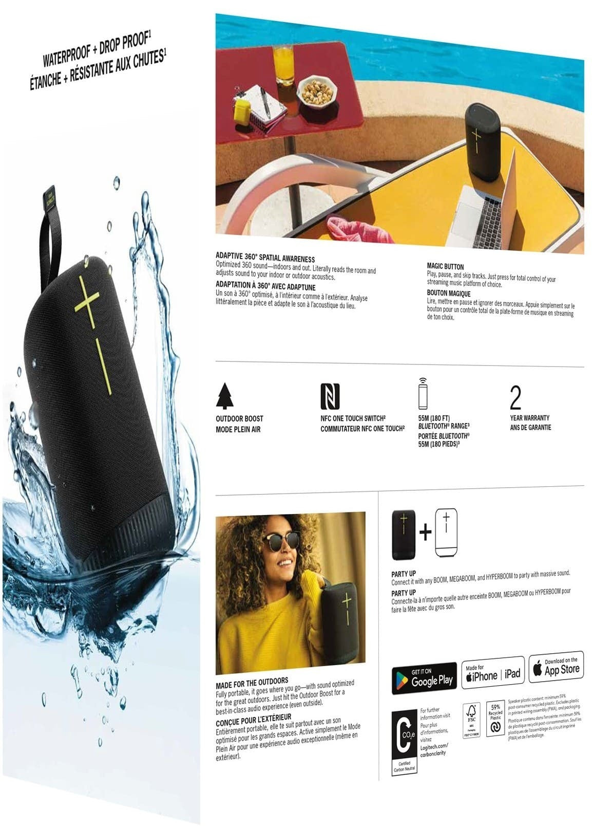 Ultimate Ears EpicBoom Portable Bluetooth Speaker with 360-Degree Sound (Black)