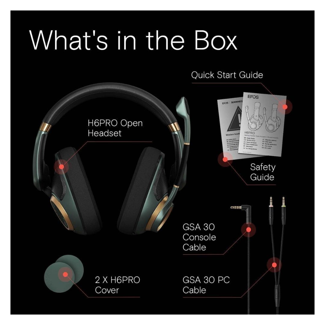 EPOS H6PRO Open Acoustic Gaming Headset with Mic, Cushioned Headband, and Magnetic Boom Arm (Green)