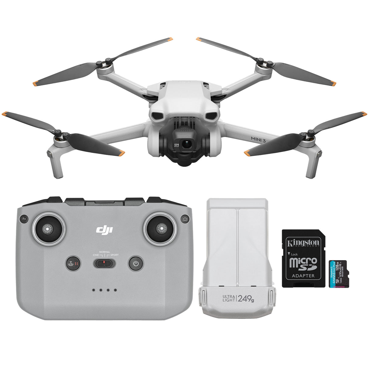 DJI Mini 3 Camera Drone with RC-N1 Remote Controller and 128GB MicroSDXC Card Bundle