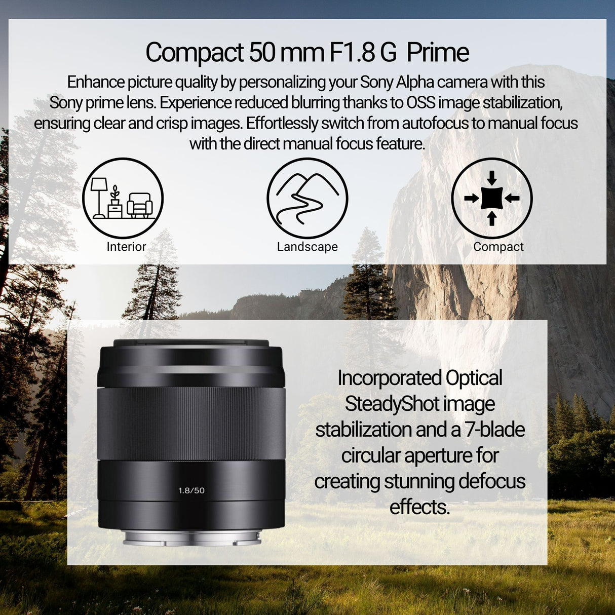 Sony E 50mm f/1.8 OSS Prime Lens (Black) with Editing Software, 64GB Memory Card, and Accessories