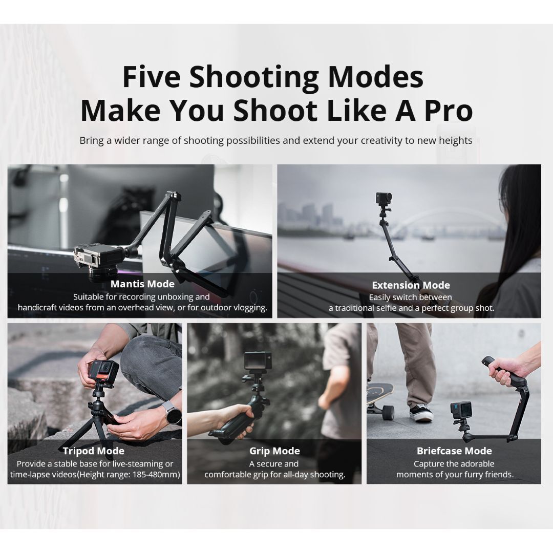 PGYTECH CapLock MantisPod Z with 360-Degree Rotation, Five Filming Modes, and Dual-Lock Design