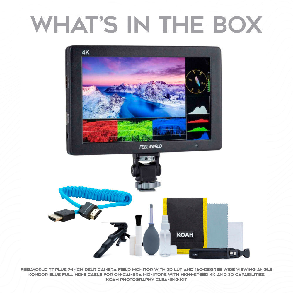 FeelWorld T7 Plus V2 7" IPS On-Camera Monitor with Cleaning Kit, and Full HDMI Cable