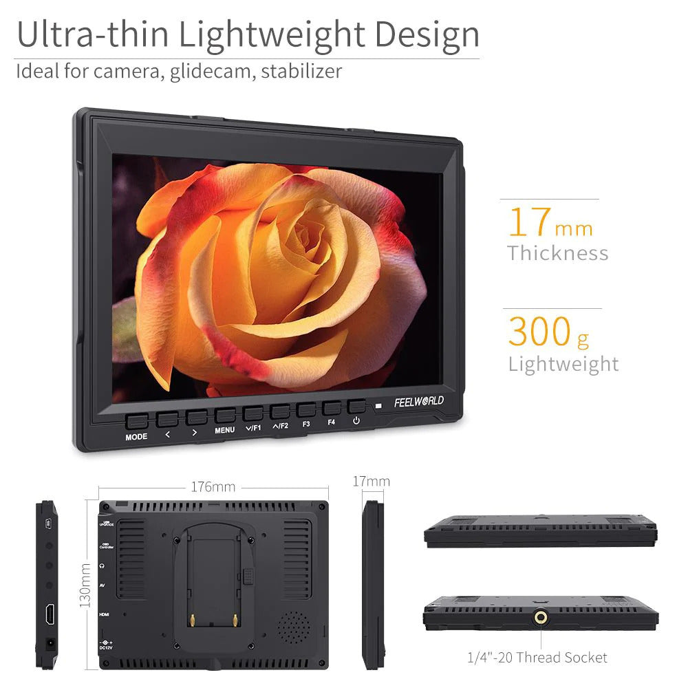 FeelWorld FW759 7" IPS On-Camera Monitor Monitor with Cleaning Kit, and HDMI Cable