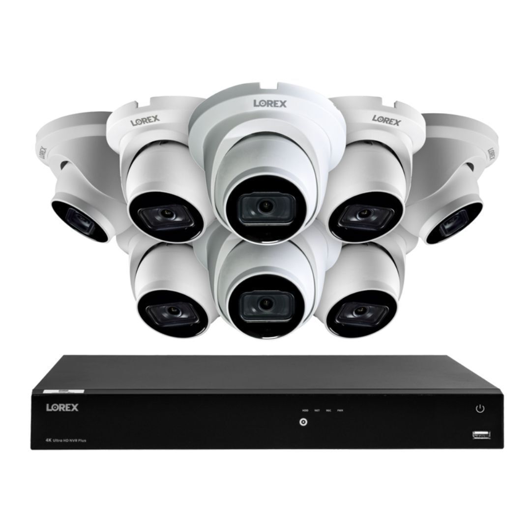 Lorex 4K 16-Camera Capable (Wired or Fusion Wi-Fi) 4TB Wired NVR with 8 IP Dome Cameras (White)
