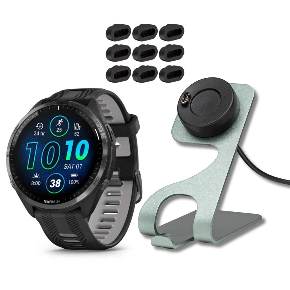 Garmin Forerunner 965 GPS Running Smartwatch (Black) with Charger Stand and Port Protectors