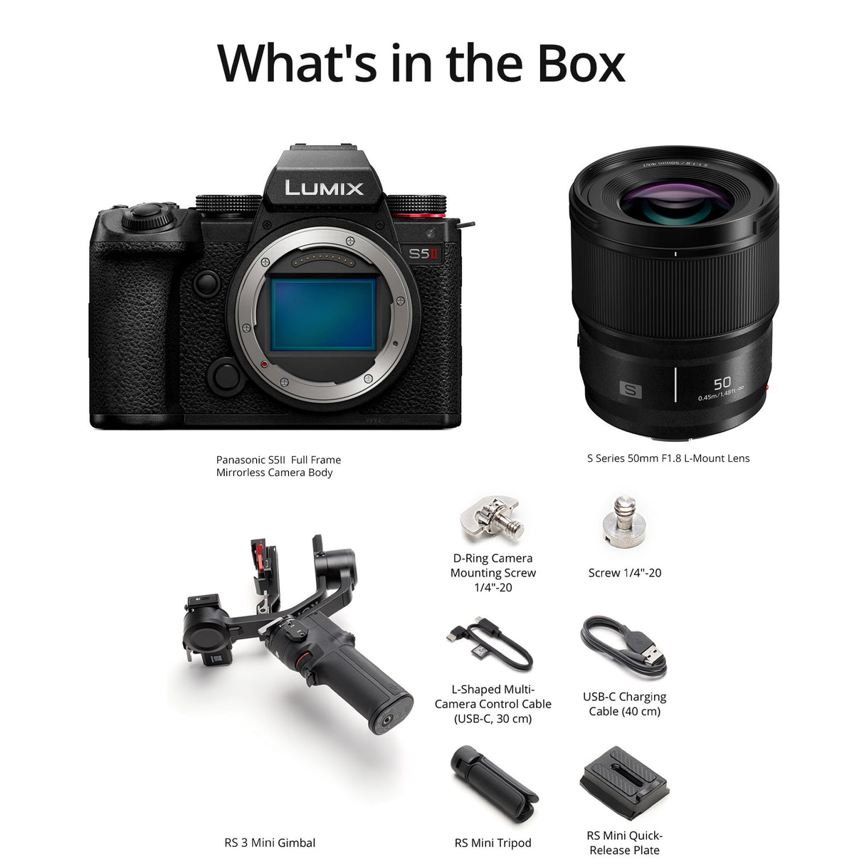 Panasonic LUMIX S5II 24.2MP Full Frame Mirrorless Camera with S 50mm f/1.8 Lens and RS 3 Mini Gimbal