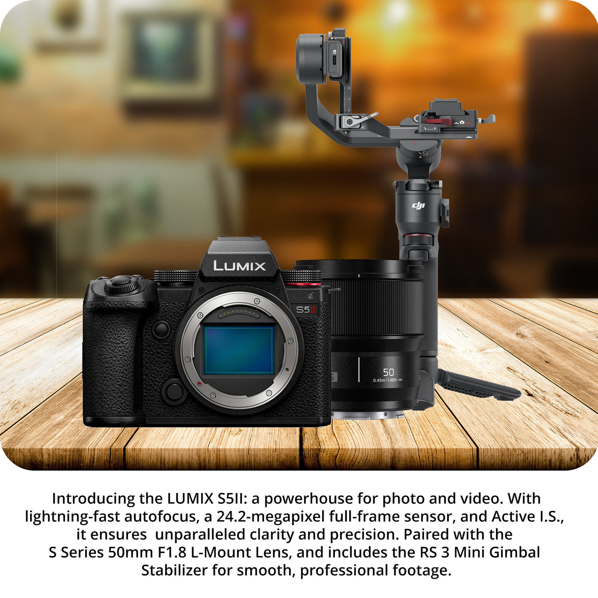 Panasonic LUMIX S5II 24.2MP Full Frame Mirrorless Camera with S 50mm f/1.8 Lens and RS 3 Mini Gimbal