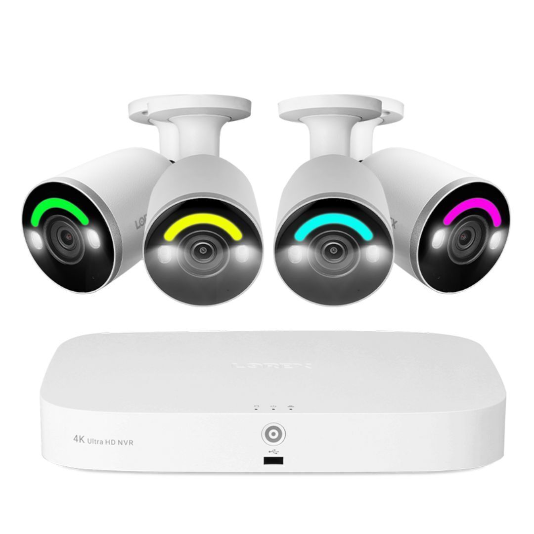 Lorex Fusion 4K 16 Camera Capable 2TB Wired NVR System with 4 IP Bullet Cameras (White)