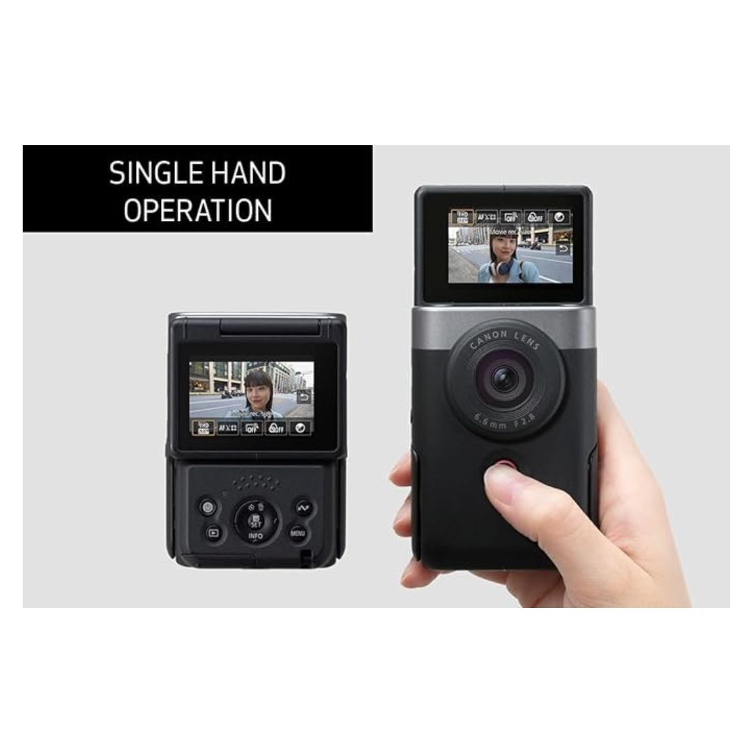 Canon PowerShot V10 Vlog Camera with Built-In Stand, CMOS Sensor, and 4K Video Quality (Black)