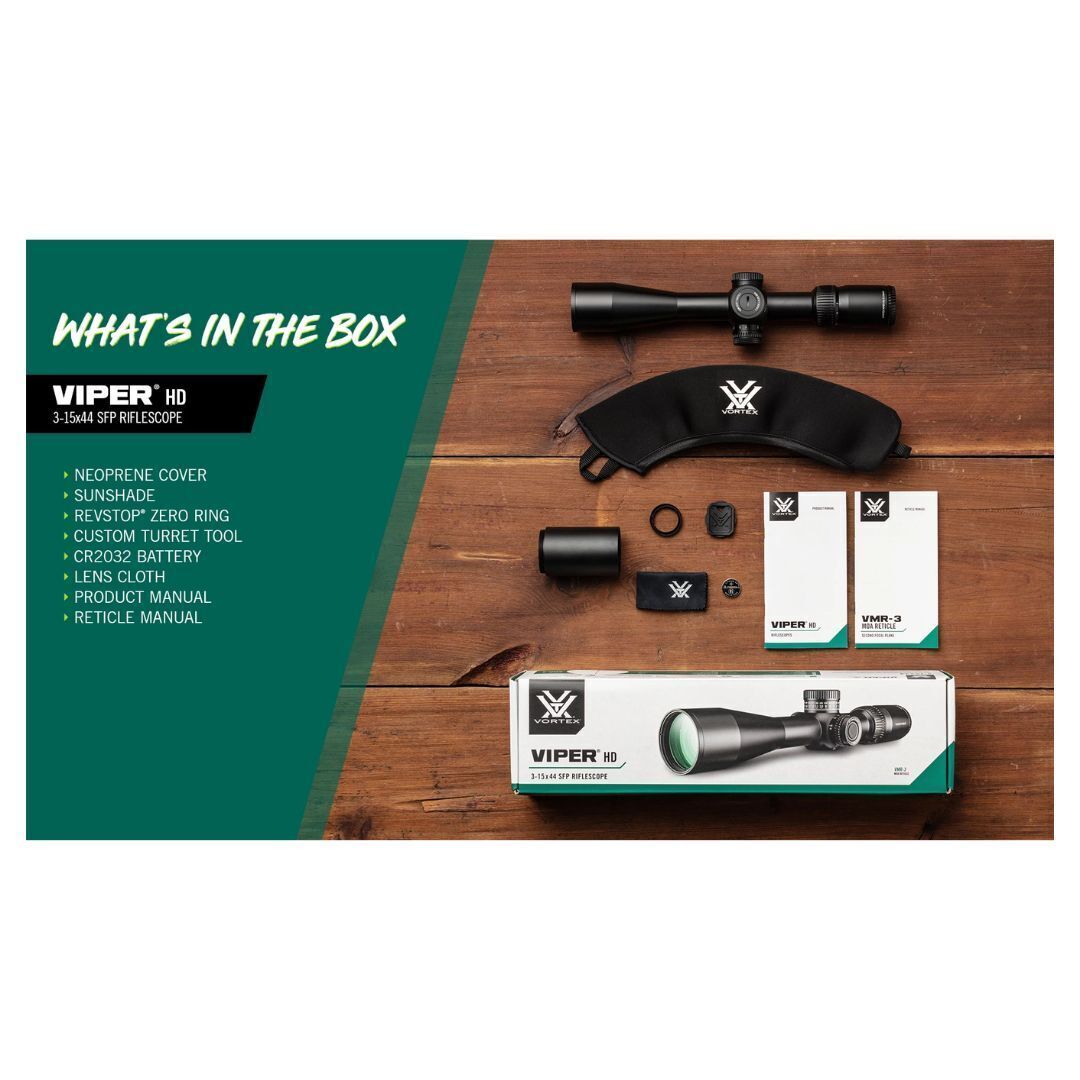 Vortex Viper HD 3-15x44 Riflescope (VMR-3 MOA Reticle) with 30mm Main Tube