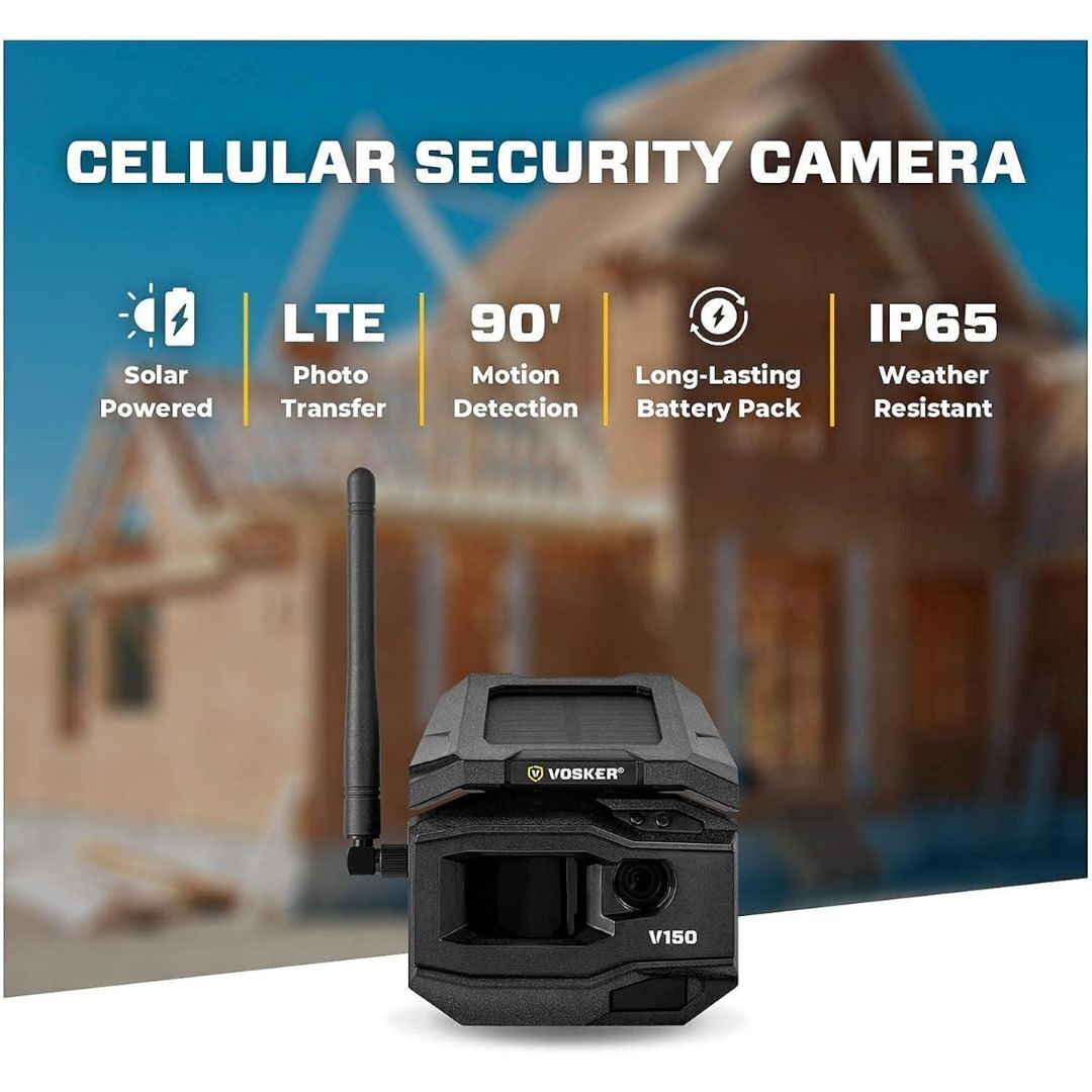Vosker V150 Solar-Powered LTE Cellular Motion Activated Home Security Outdoor Camera (Black)