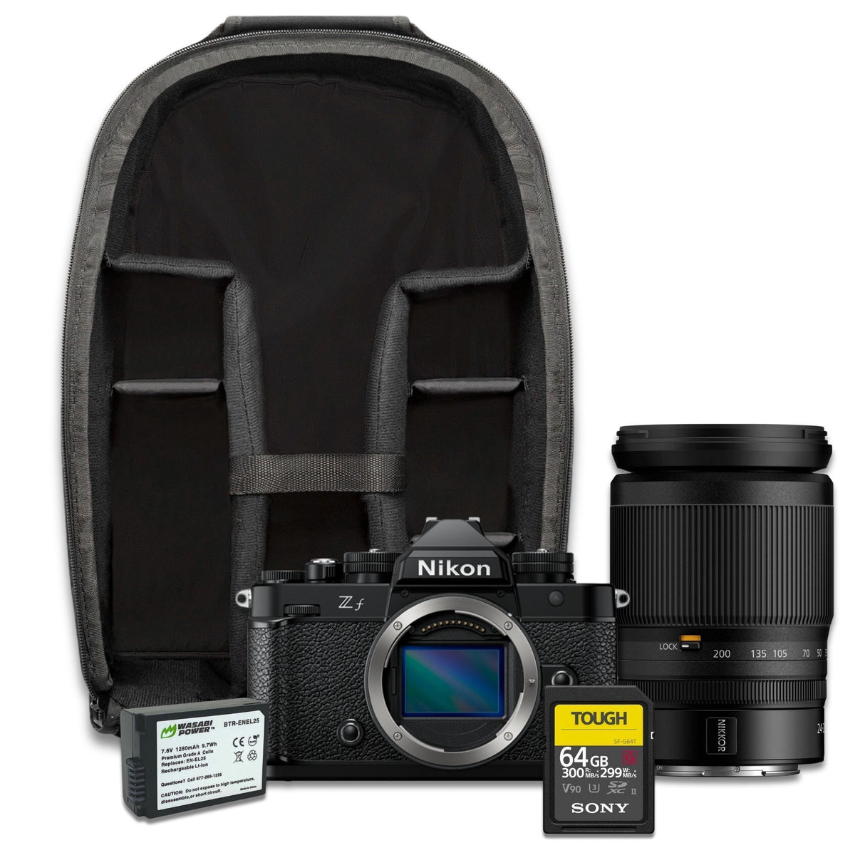 Nikon Zf Mirrorless Camera (Black) with NIKKOR Z 24-200mm, Camera Bag, 128GB Memory Card Bundle