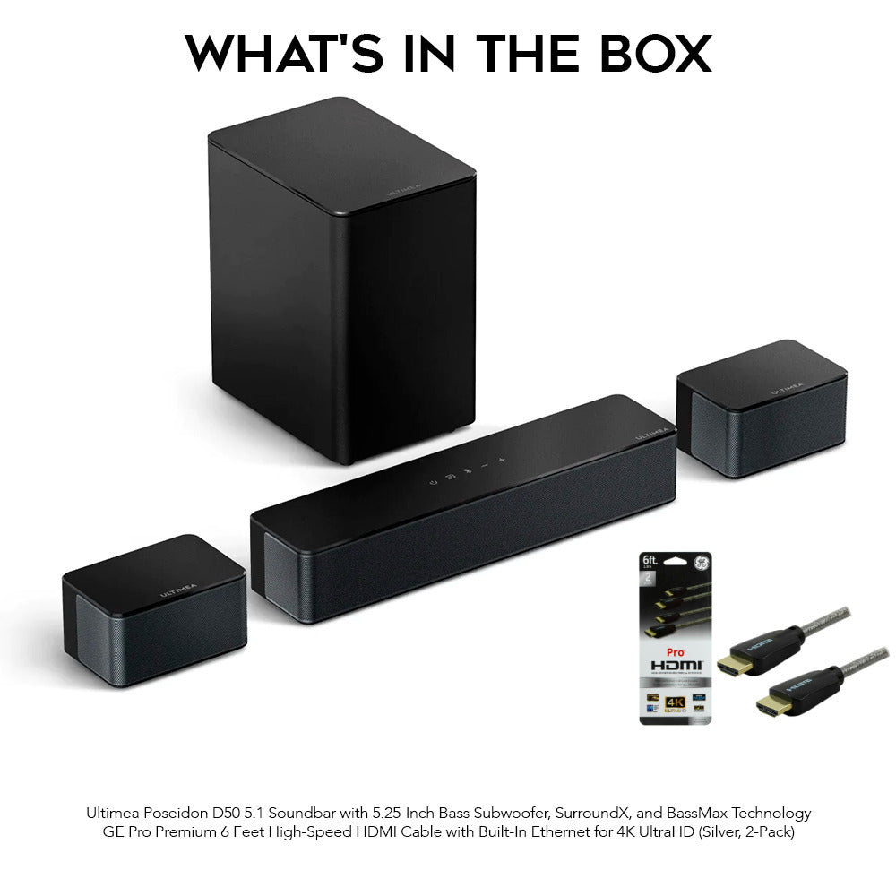 Ultimea Poseidon D50 5.1 Soundbar with (2-pack) 6 Ft. HDMI Cables bundle