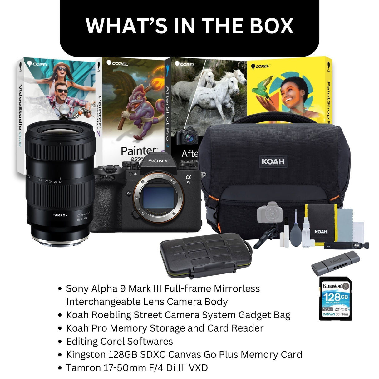 Sony Alpha 9 Mark III Full-frame Mirrorless Camera with 17-50mm F/4 Di III VXD, 128GB SD Card Bundle