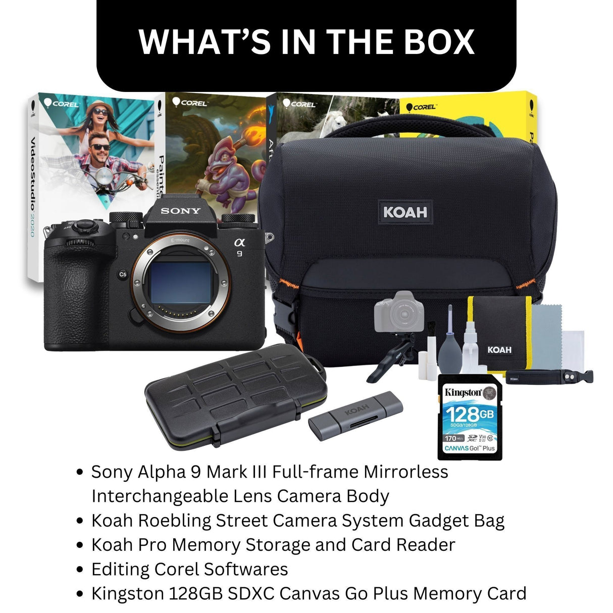 Sony Alpha 9 Mark III Full-frame Mirrorless Camera with Editing Software, 128GB SD Card Bundle