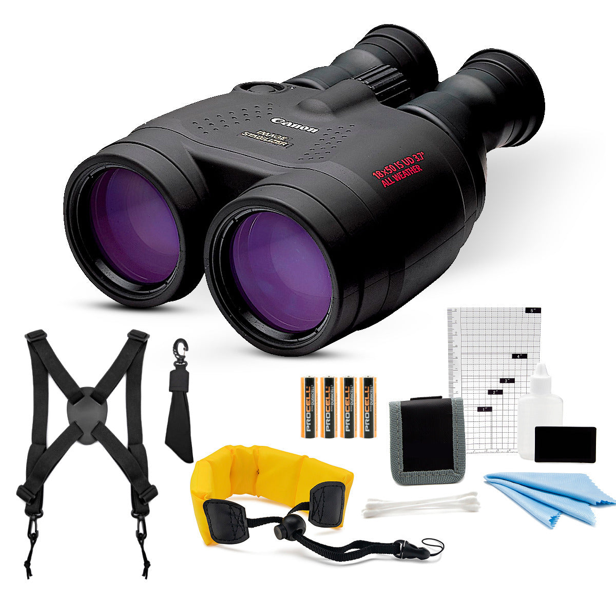 Canon 18x50 IS All Weather Image Stabilized Binoculars with Binocular Harness and Batteries Bundle