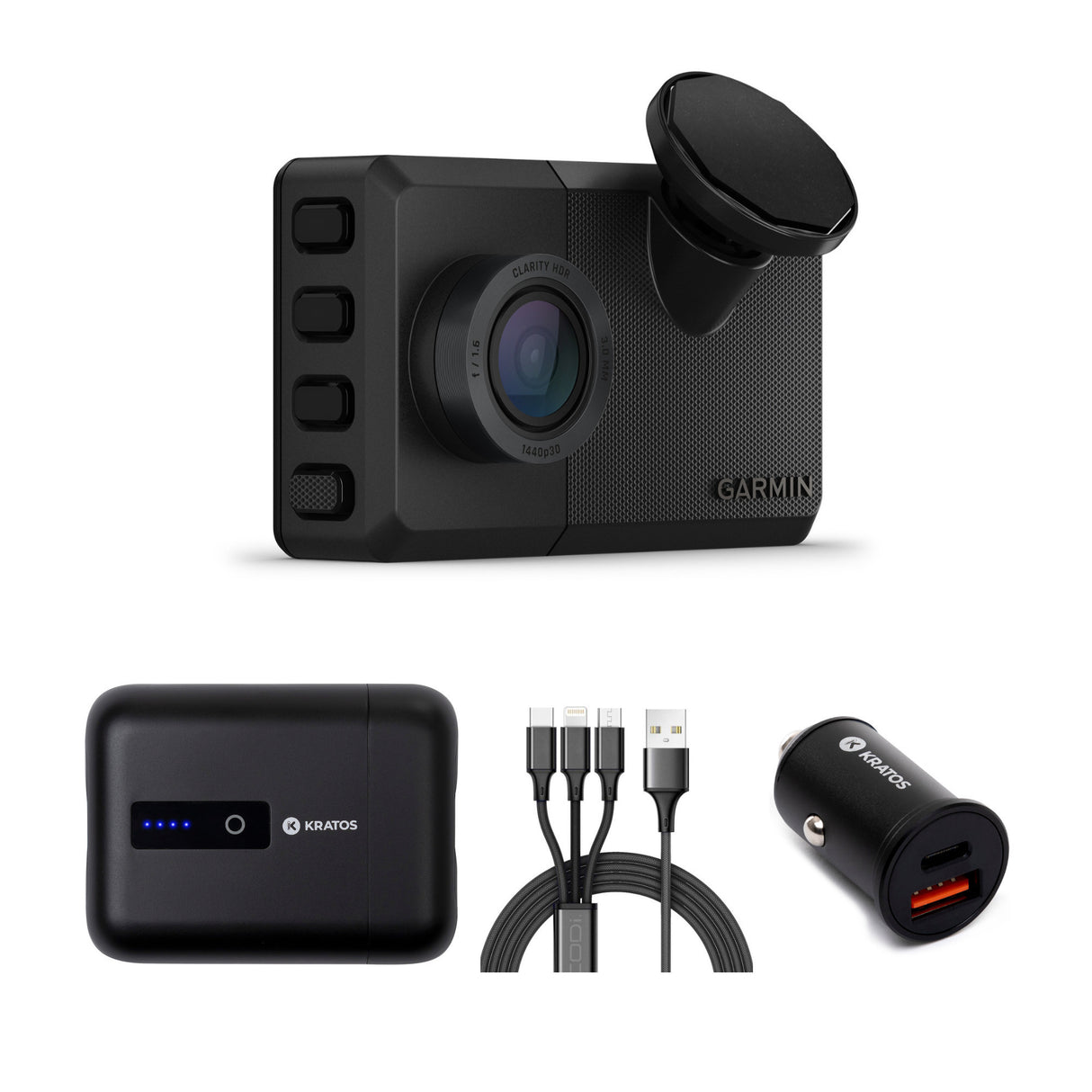 Garmin Dash Cam™ Live Bundle with Portable Power Bank, Car Charger, and Multi-Charging Braided Cable