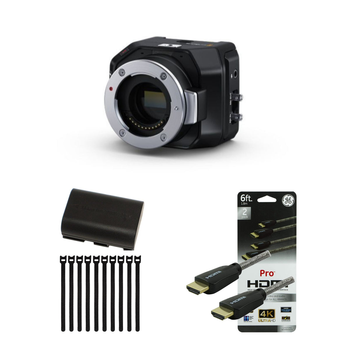 Blackmagic Design Micro Studio Camera 4K G2 Bundle with battery, 6' 4K HDMI cable, and cable ties