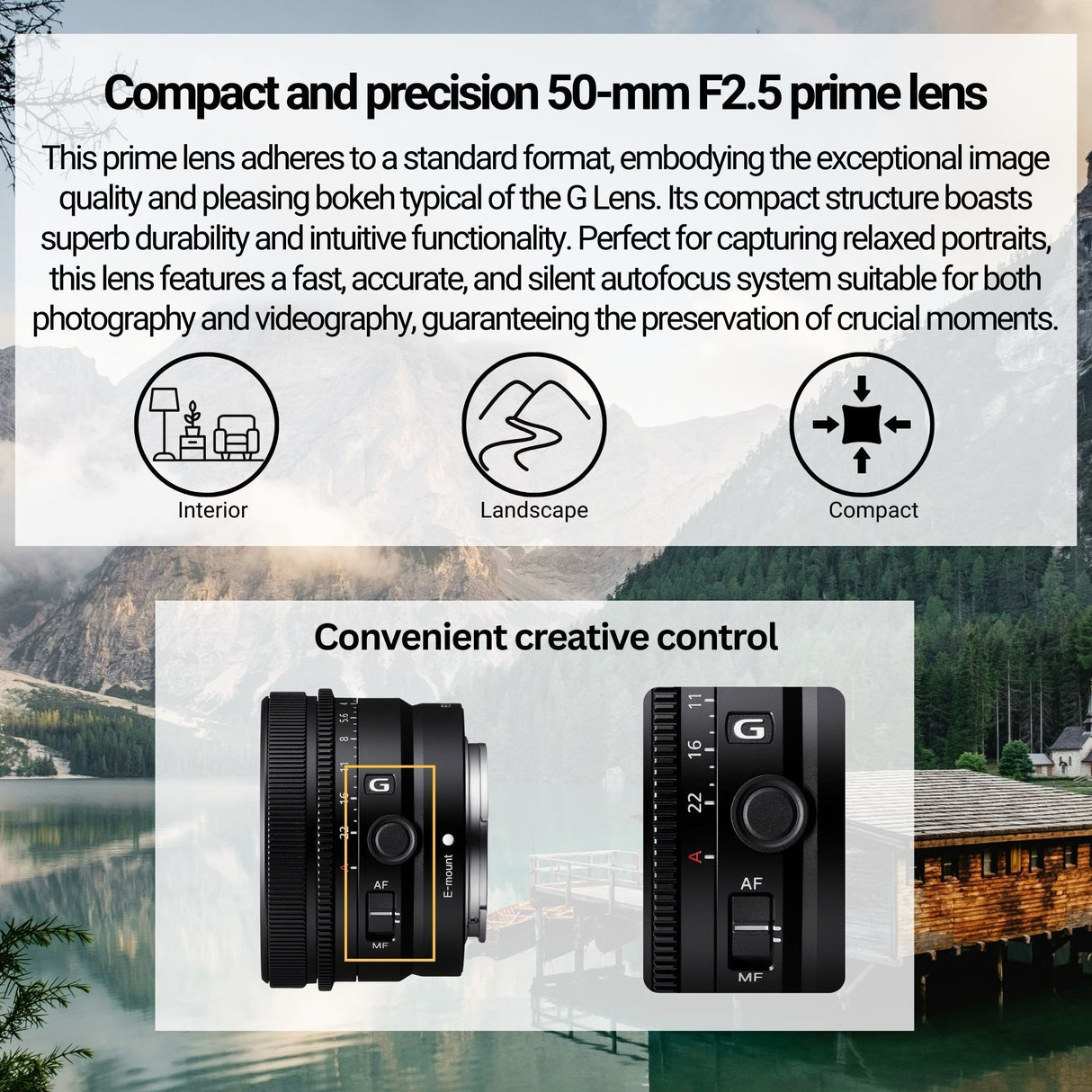 Sony FE 50mm f/2.5 G Full-Frame Ultra-Compact G Lens with Editing Software, 64GB Memory Card Bundle