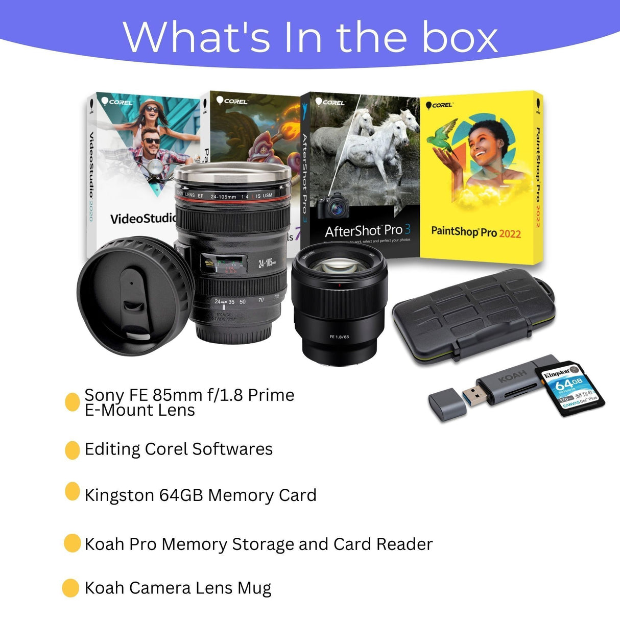 Sony FE 85mm f/1.8 Prime E-Mount Lens with Editing Software, 64GB SD Card Bundle