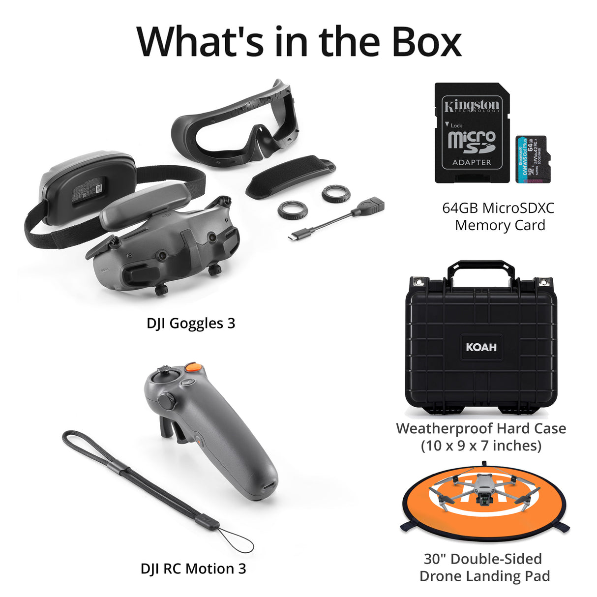 DJI Goggles 3 with DJI RC Motion 3 Bundle with Landing Pad, Weatherproof Case and 64GB SD Card