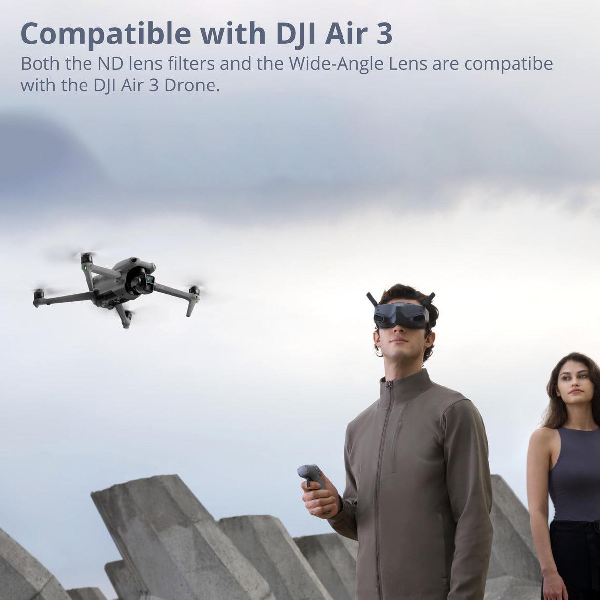 DJI Air 3 ND Filters Set with DJI Wide-Angle Lens for Air 3 and Drone Accessory Bundle