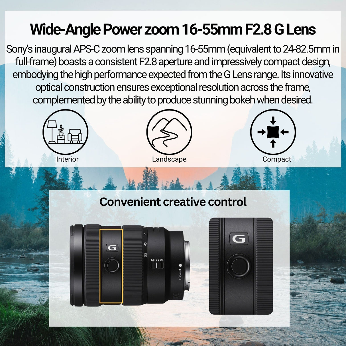Sony E 16-55mm F2.8 G APS-C Wide-angle Zoom G Lens with 64GB Memory Card, Editing Software Bundle