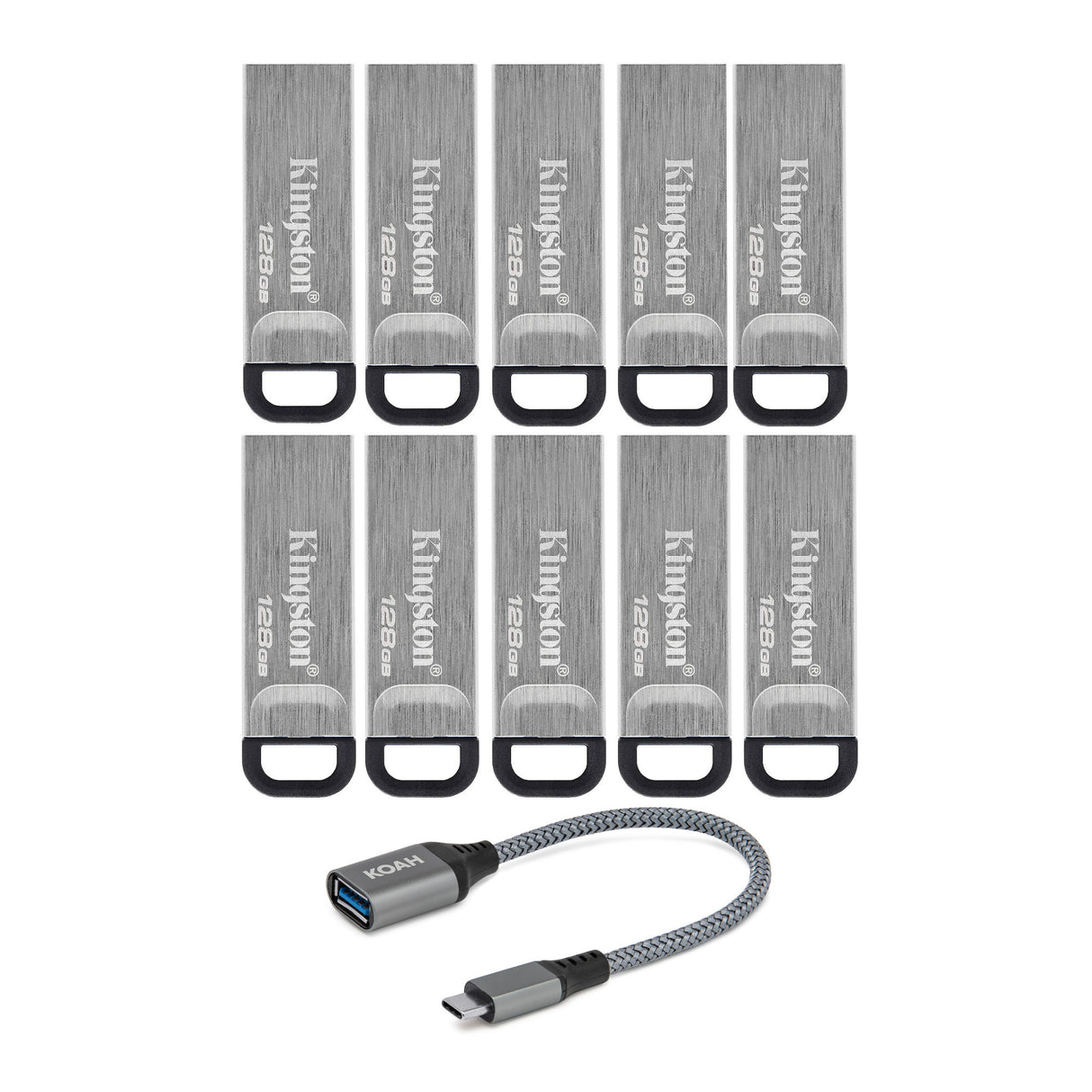 Kingston 128GB DataTraveler Kyson 200MBPS Read 60MBPS Write Speed Flash Drive (10-Pack) Bundle