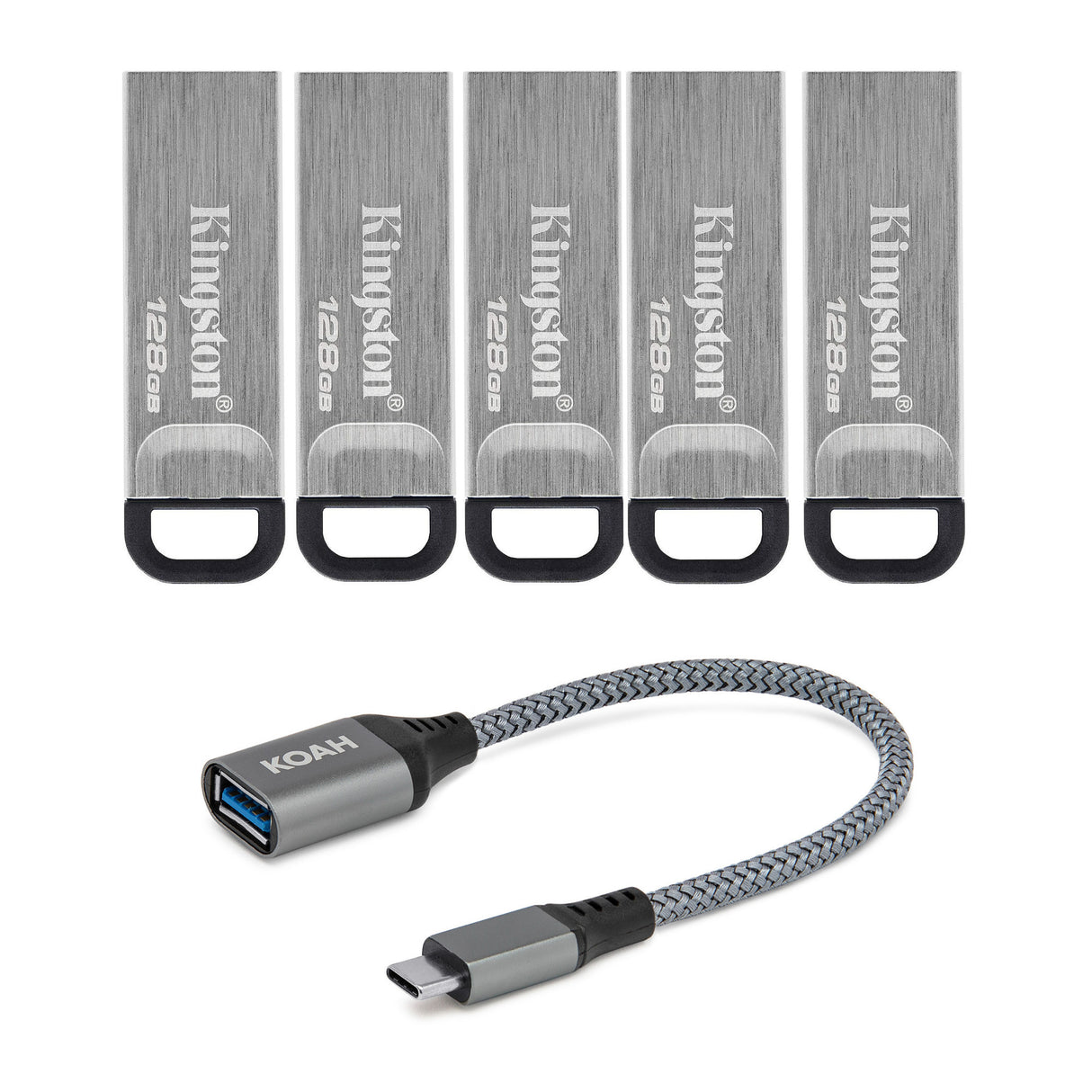 Kingston 128GB DataTraveler Kyson 200MBPS Read 60MBPS Write Speed Flash Drive (5-Pack) Bundle