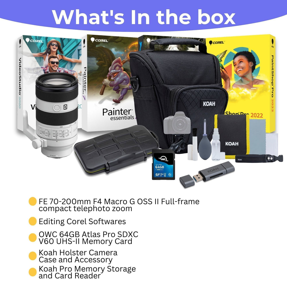 Sony FE 70-200mm F4 Macro G OSS II Full-Frame Compact Telephoto Zoom Lens with 64GB SD Card Bundle