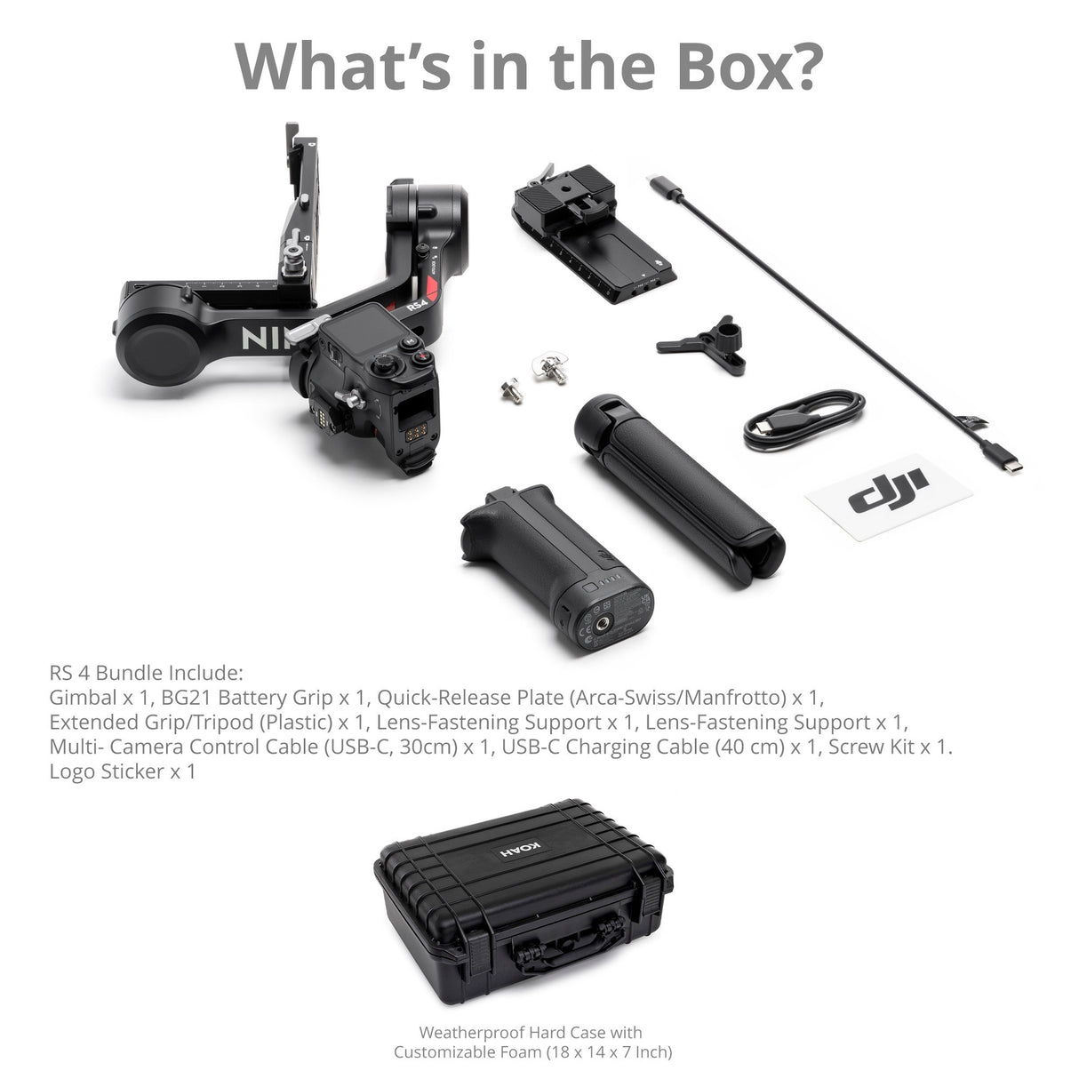 DJI RS 4 with Weatherproof Hard Case with Customizable Foam (18 x 14 x 7 Inch) Bundle